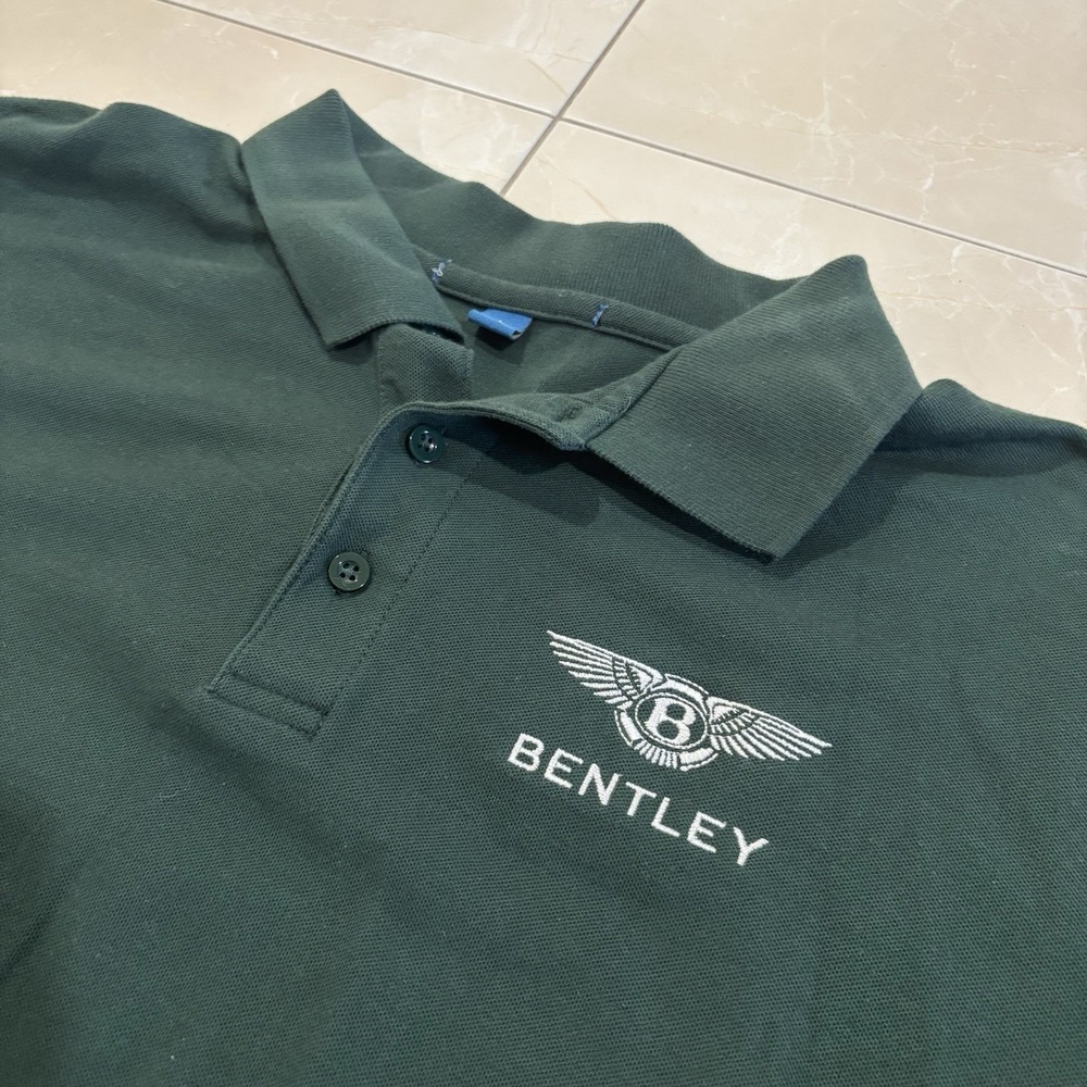 Vintage Bentley Polo Shirt Men's Large Green Preppy Ivy Luxury Car F1 Racing Y2K